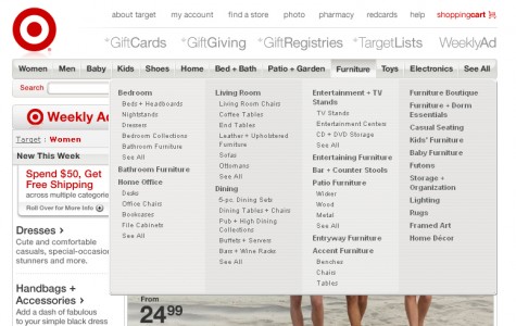 Vertical mega drop-down from Target.com