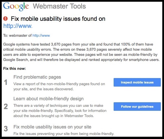 google mobile seo warning