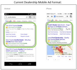 How dealership ads showed up within mobile searches prior to Dealer Ads