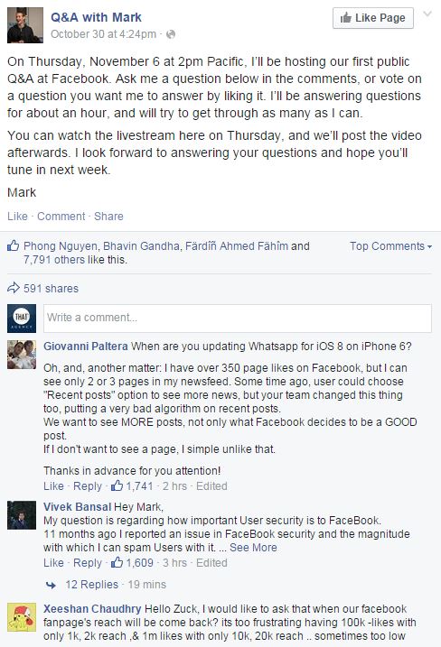 Public question and answer segment with Mark Zuckerburg Q andA with Mark Zuckerberg