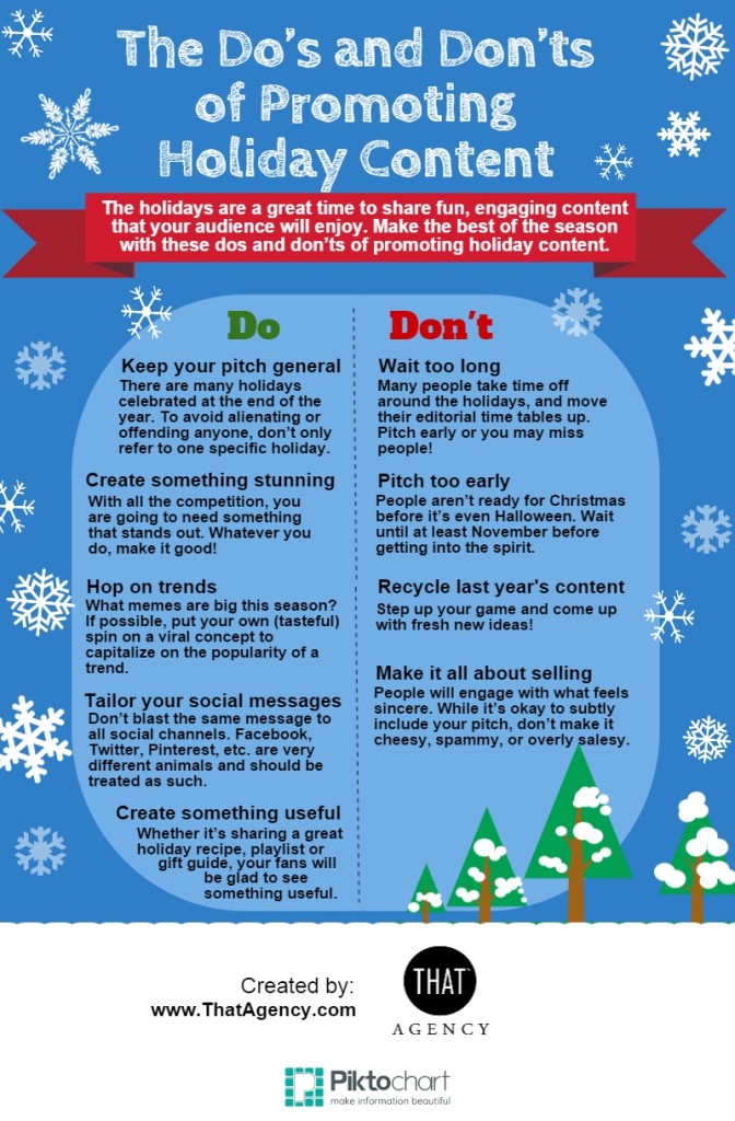 Make the best of the season with these dos and don’ts of promoting holiday content. Promoting Holiday Content Infographic