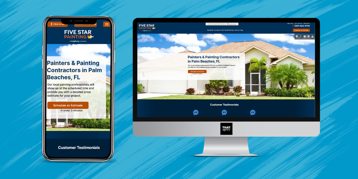 mock up of five star painting website on desktop and mobile 